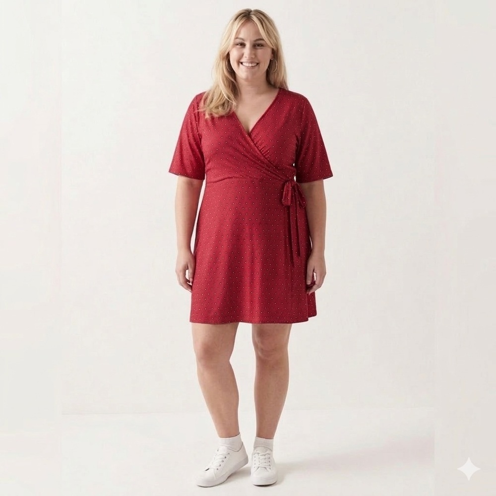 Pennington's In Every Story Red Faux Wrap Midi Dress Size 2X